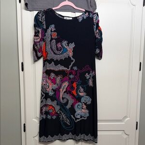 dressbarn Black Multicolor Paisley Midi Dress